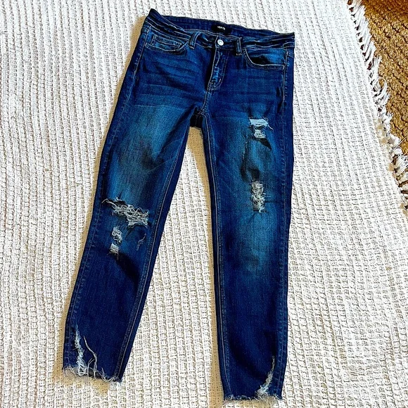VERVET High Rise Distressed Hem Crop Dark Wash skinny Denim Jeans sz 28 - Picture 3 of 8